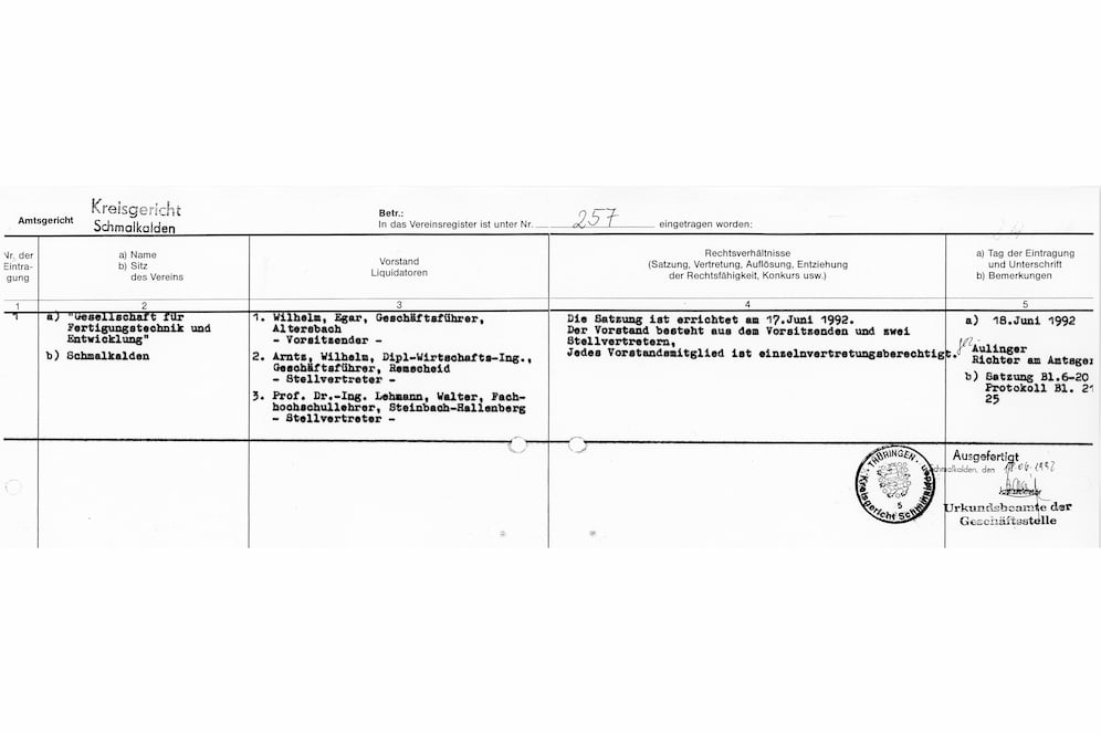 17.06.1992: Gründung der GFE e.V. ( Auszug Vereinsregister)